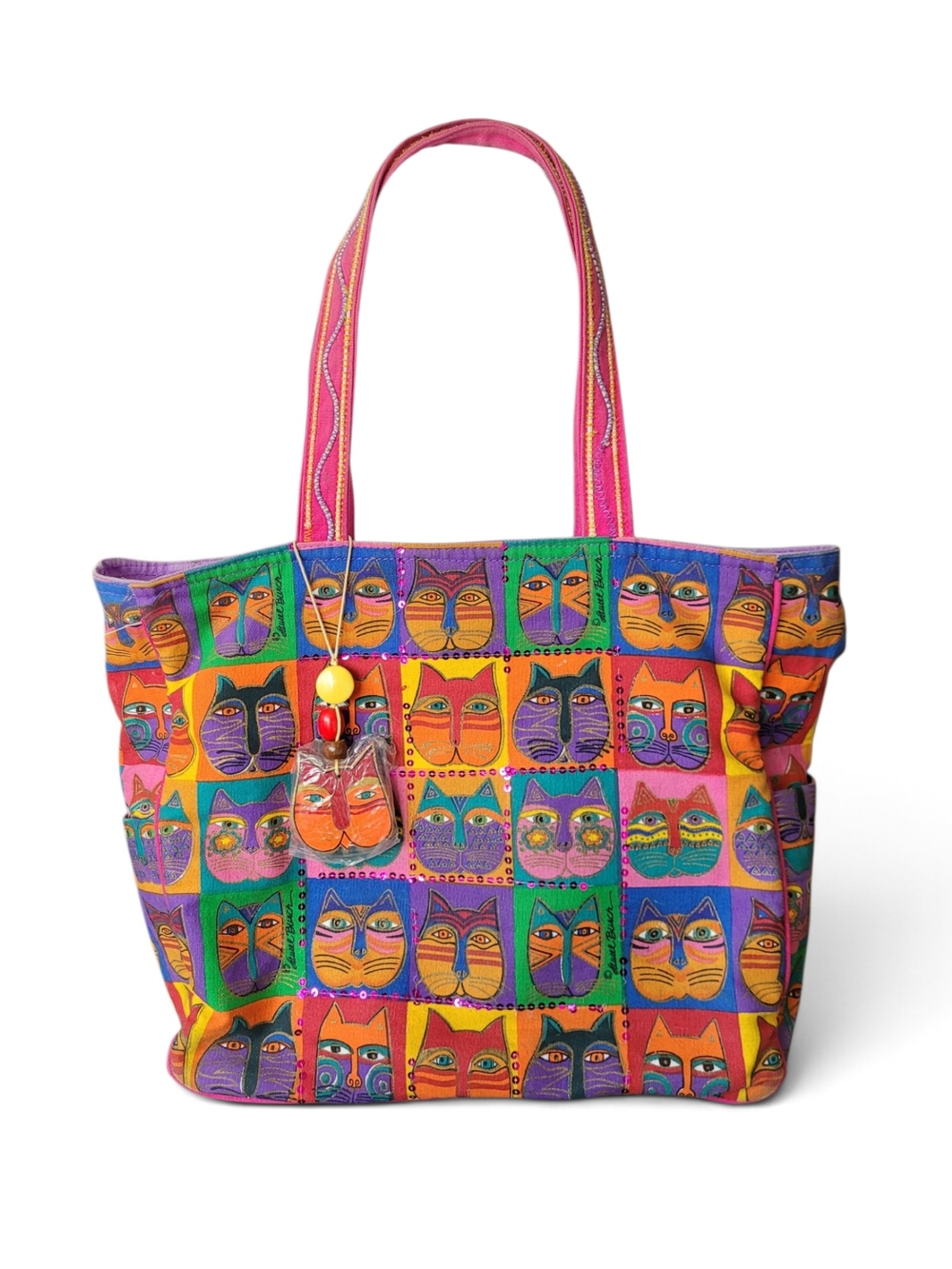 Laurel Burch Multicolor Cat Patchwork Tote - Pink Accent